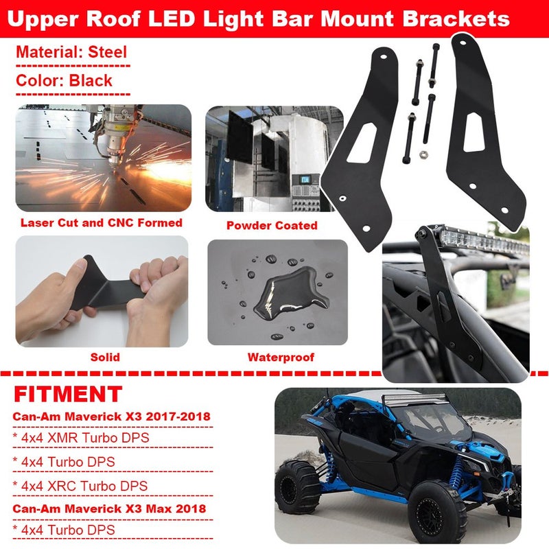 Wsays Compatible with 50 '' LED Light Bar Upper Roof Windshield Mounting Brackets Compatible with Can Am Maverick X3 and X3 Max 2017-2024 All Models - Image 2